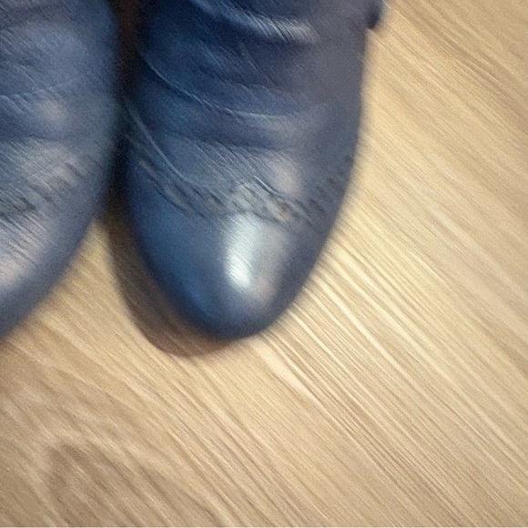 Miz Mooz Delphi Blue Leather Ankle Boots Size 6 – Ruched Wedge Heel Zip Closure - Picture 3 of 9